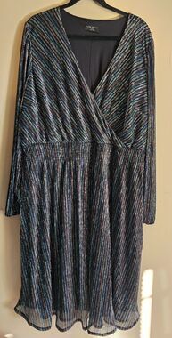 Lane Bryant Multicolor Stripe Faux Wrap Midi Dress Side Ruched Plus Size 26/28